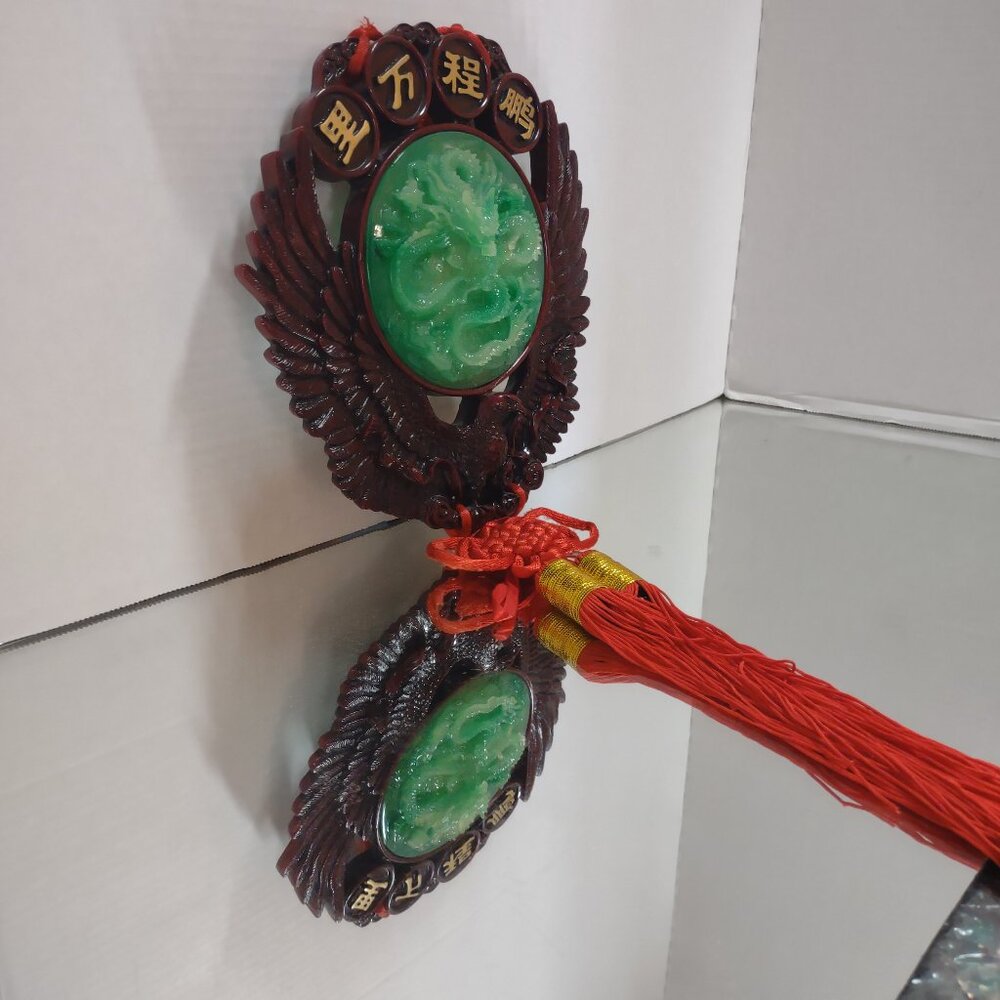 Chinese Tassel Wall Hanging Red Knot Resin Jade Dragon Gift
